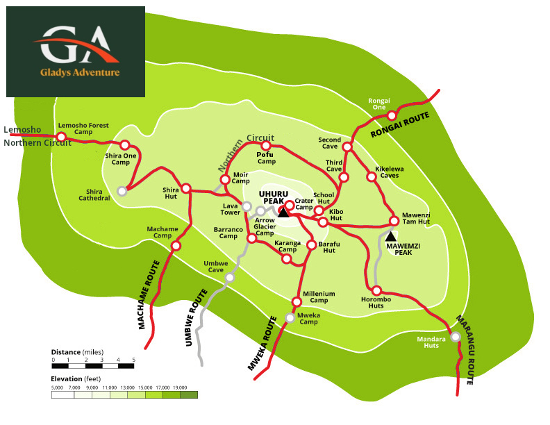 Gladys Adventure Mt Kilimanjaro Route Map