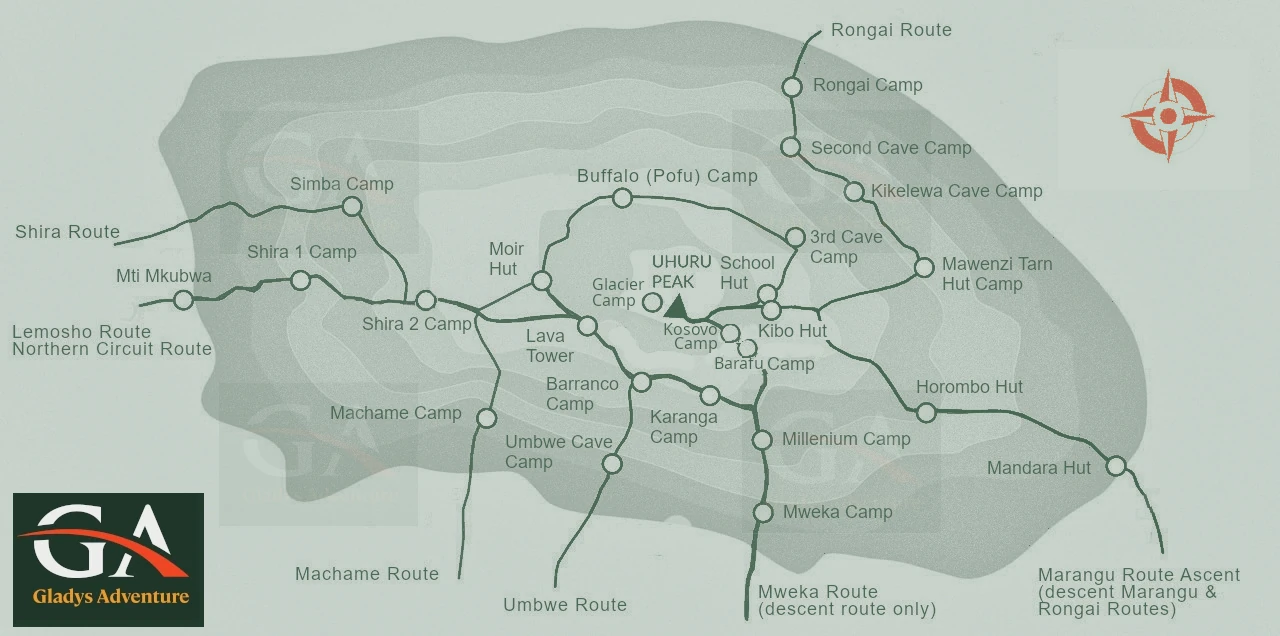 Gladys Adventure Mt Kilimanjaro Route Map
