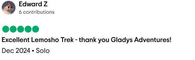 Gladys Adventure Trip Advisor Review