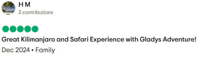 Gladys Adventure Trip Advisor Review