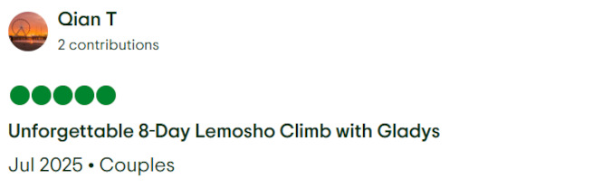 Gladys Adventure Trip Advisor Review